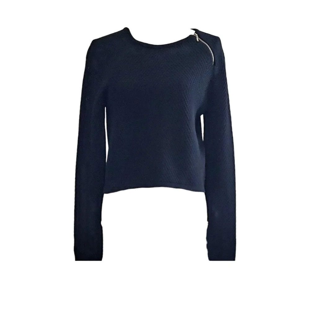White House Black Market Black Long Sleeve Textured Sweater Zipper Accent Size L